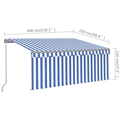 Manual Retractable Awning with Blind&LED 3x2.5m Blue&White