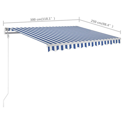 Manual Retractable Awning with Posts 3x2.5 m Blue and White