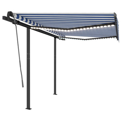 Manual Retractable Awning with LED 3x2.5 m Blue and White