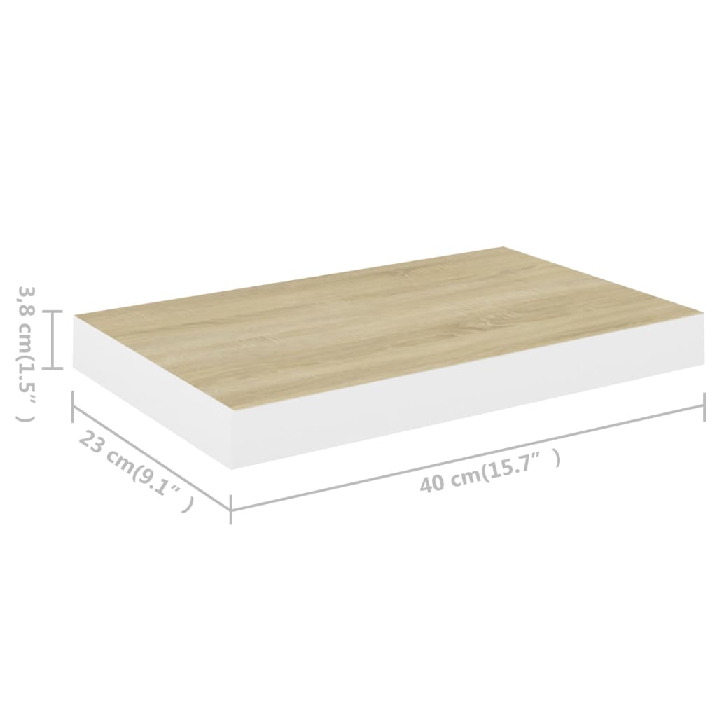 Floating Wall Shelf Oak and White 40x23x3.8 cm MDF