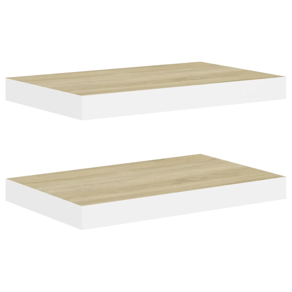 Floating Wall Shelves 2 pcs Oak and White 40x23x3.8 cm MDF