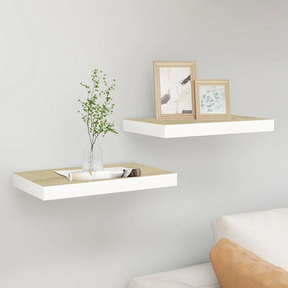 Floating Wall Shelves 2 pcs Oak and White 40x23x3.8 cm MDF