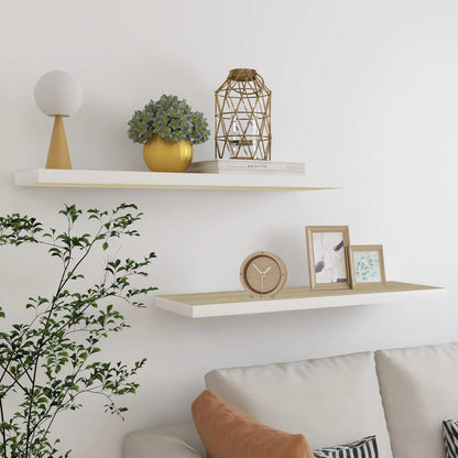 Floating Wall Shelves 2 pcs Oak and White 90x23.5x3.8 cm MDF