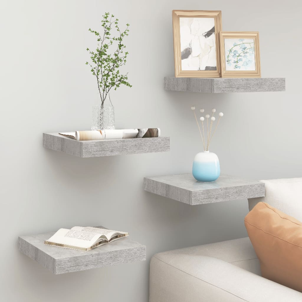 Floating Wall Shelves 4 pcs Concrete Grey 23x23.5x3.8 cm MDF