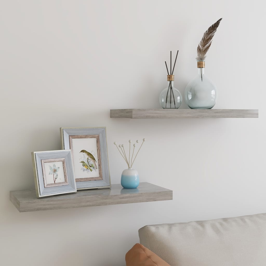 Floating Wall Shelves 2 pcs Concrete Grey 60x23.5x3.8 cm MDF