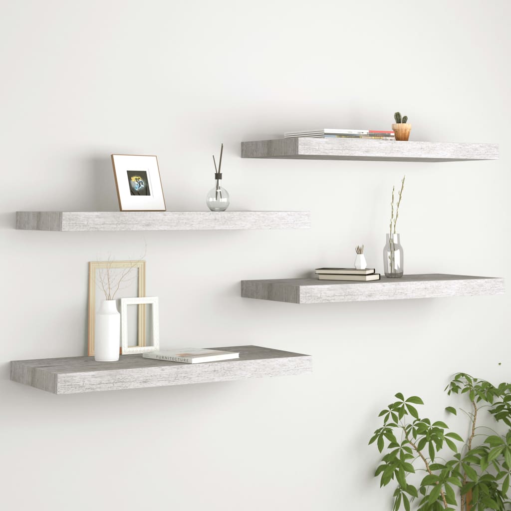 Floating Wall Shelves 4 pcs Concrete Grey 60x23.5x3.8 cm MDF