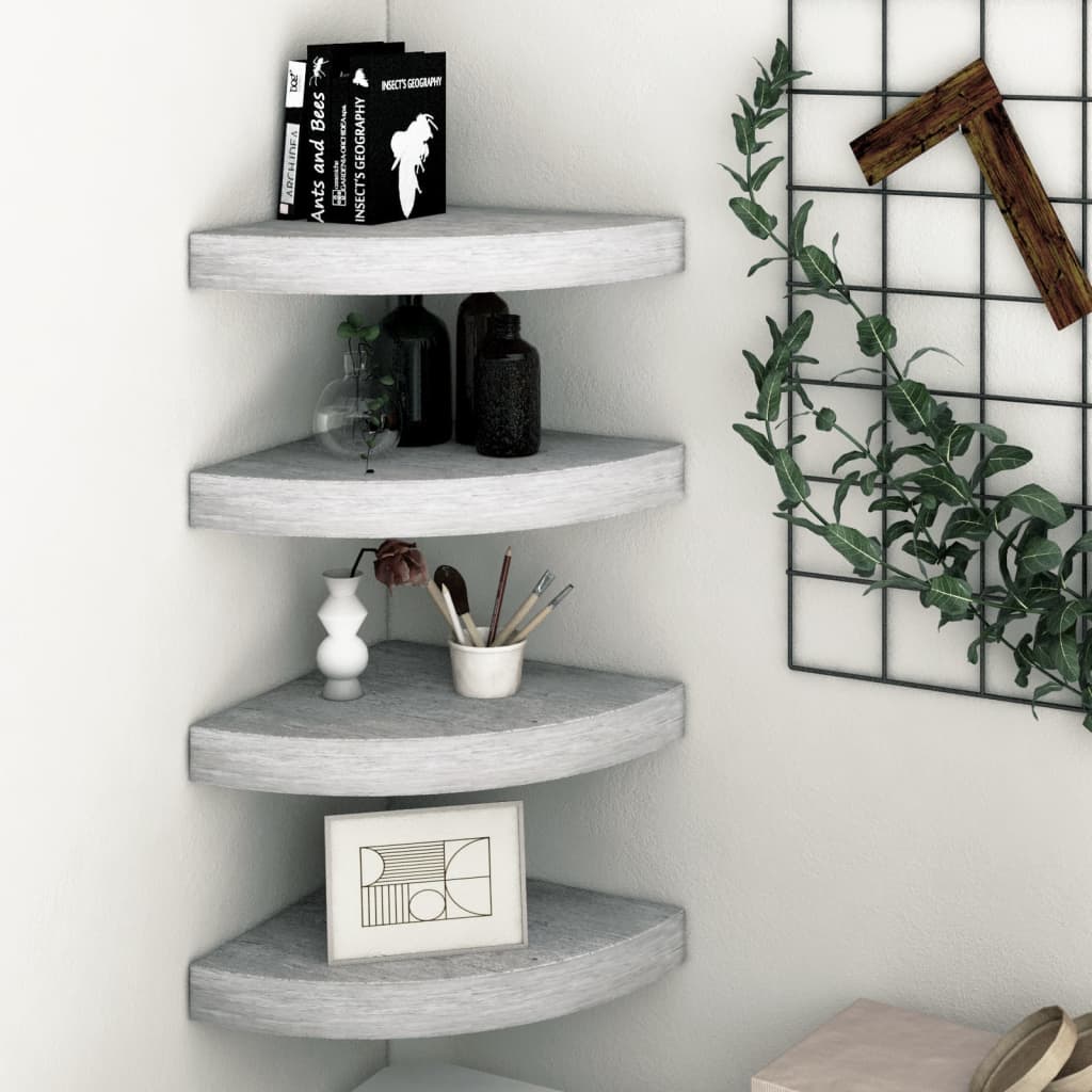 Wall Corner Shelves 4 pcs Concrete Grey 35x35x3.8 cm MDF