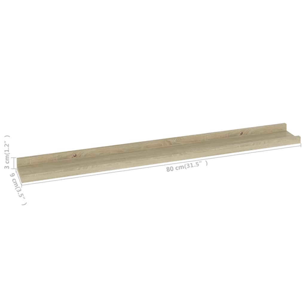 Wall Shelves 2 pcs Sonoma Oak 80x9x3 cm