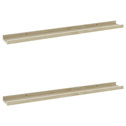 Wall Shelves 2 pcs White and Sonoma Oak 80x9x3 cm