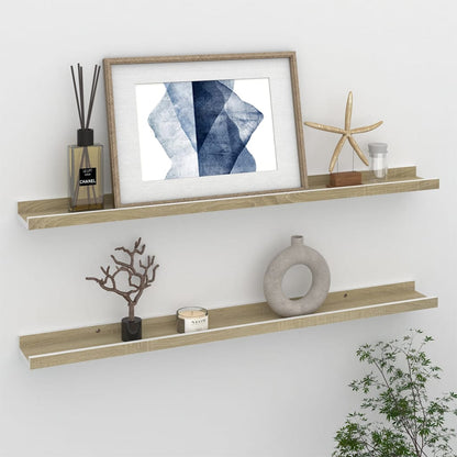 Wall Shelves 2 pcs White and Sonoma Oak 80x9x3 cm