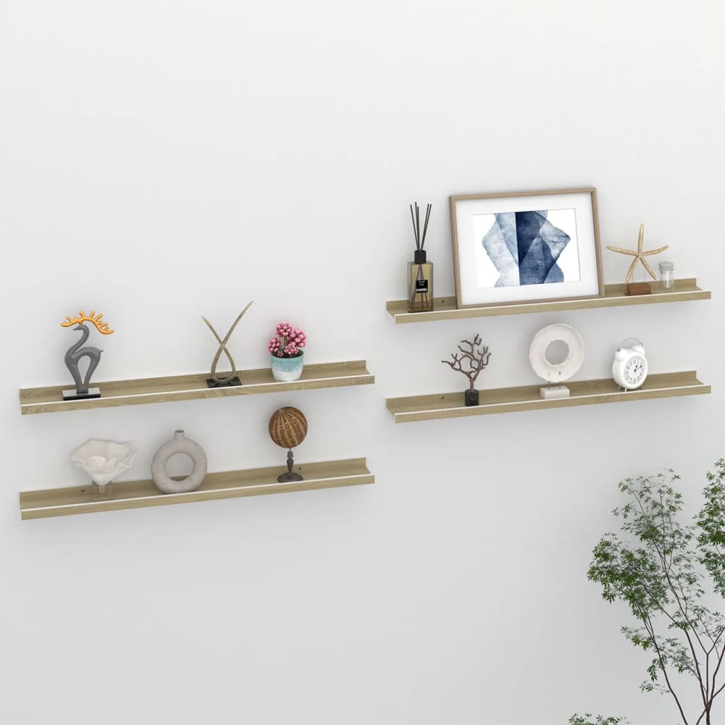 Wall Shelves 4 pcs White and Sonoma Oak 80x9x3 cm