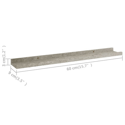 Wall Shelves 2 pcs Concrete Grey 60x9x3 cm