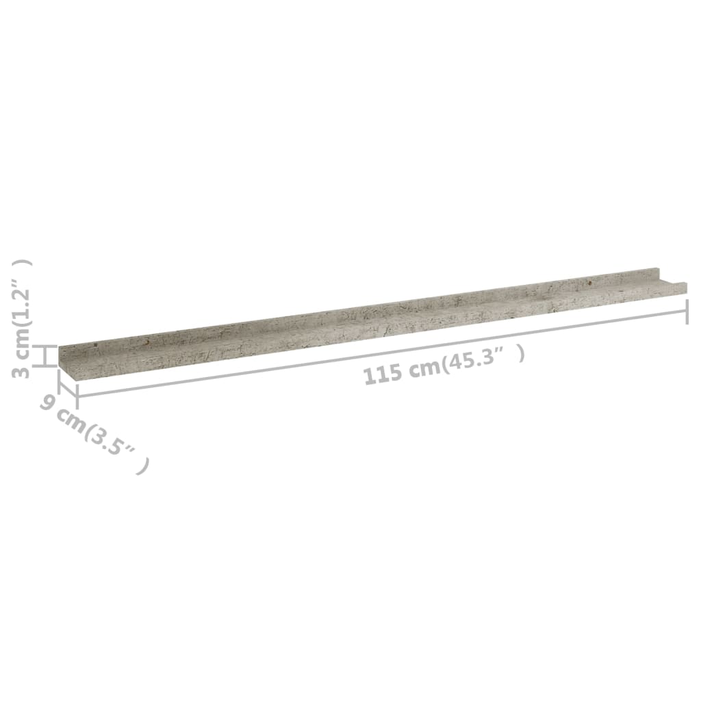 Wall Shelves 2 pcs Concrete Grey 115x9x3 cm