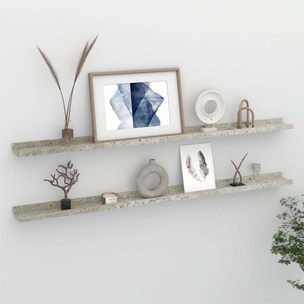 Wall Shelves 2 pcs Concrete Grey 115x9x3 cm