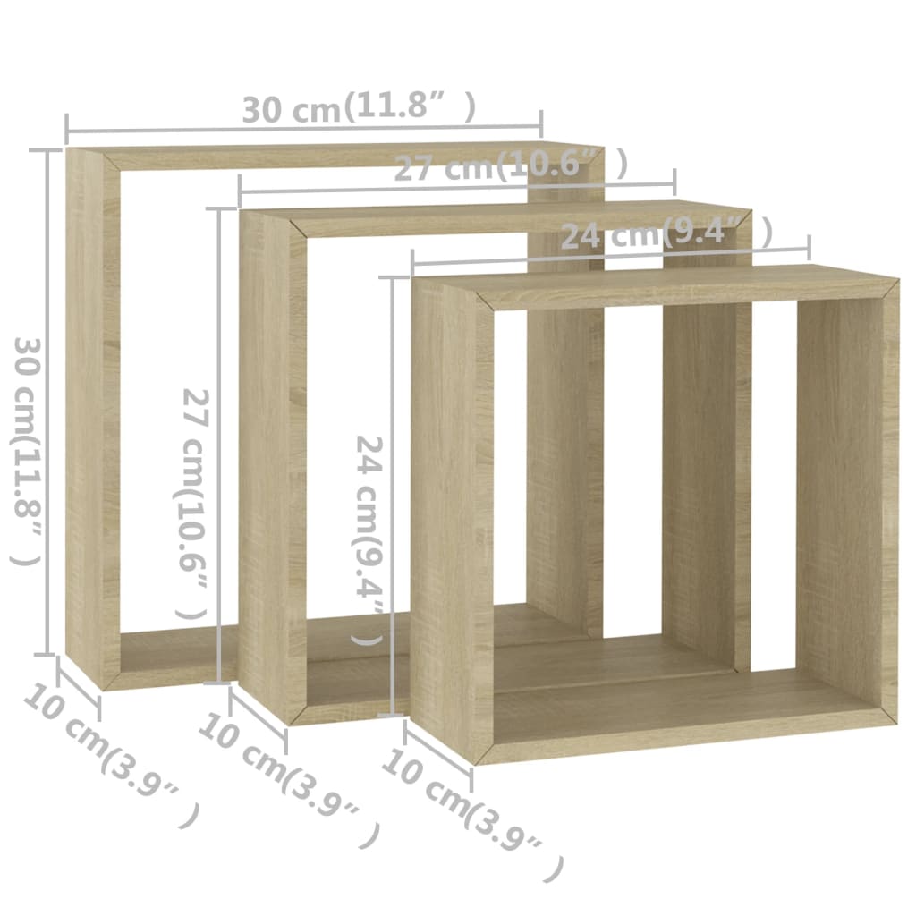 Wall Cube Shelves 3 pcs Sonoma Oak