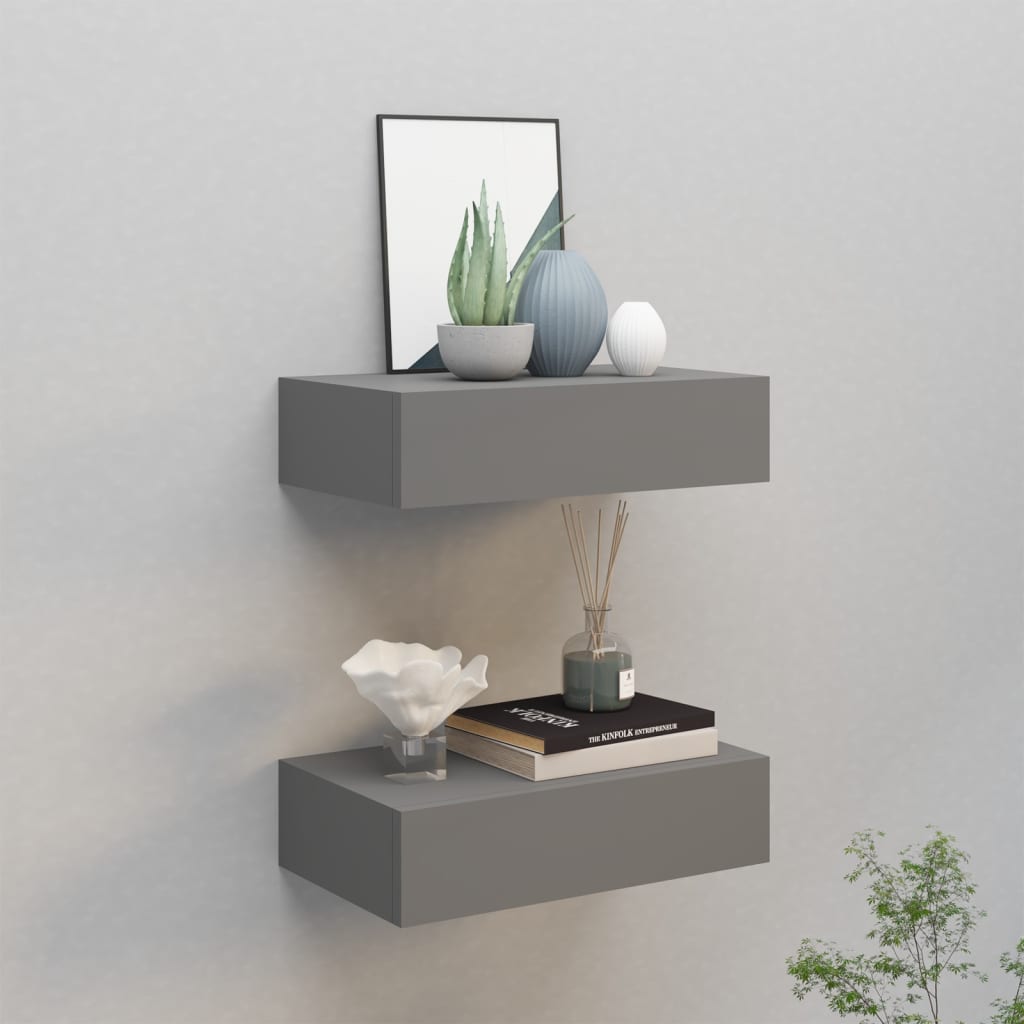 Wall-mounted Drawer Shelves 2 pcs Grey 40x23.5x10cm MDF