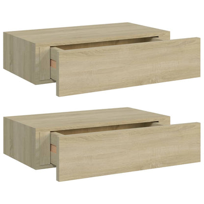 Wall-mounted Drawer Shelves 2 pcs Oak 40x23.5x10cm MDF