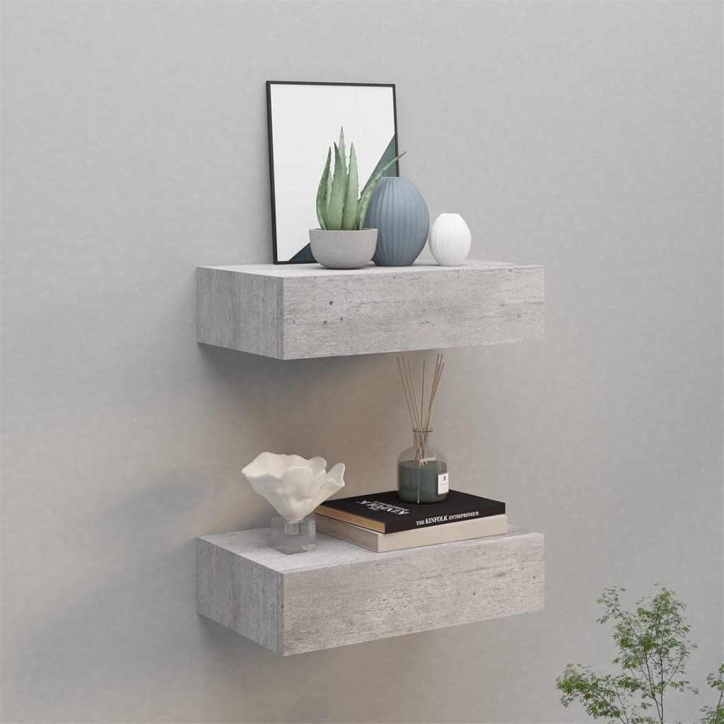 Wall Drawer Shelves 2 pcs Concrete Grey 40x23.5x10cm MDF