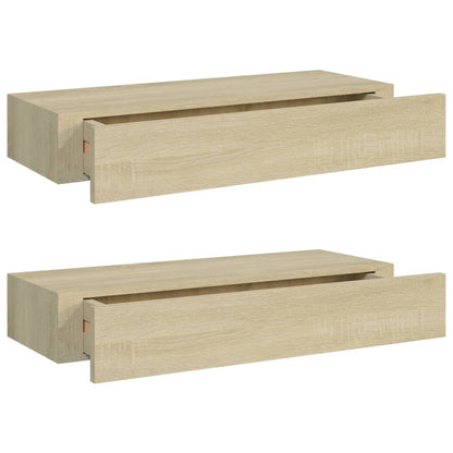 Wall-mounted Drawer Shelves 2 pcs Oak 60x23.5x10cm MDF