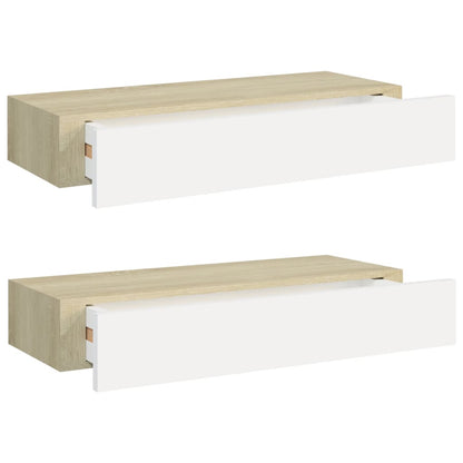 Wall Drawer Shelves 2 pcs Oak and White 60x23.5x10cm MDF