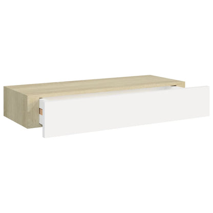 Wall Drawer Shelves 2 pcs Oak and White 60x23.5x10cm MDF