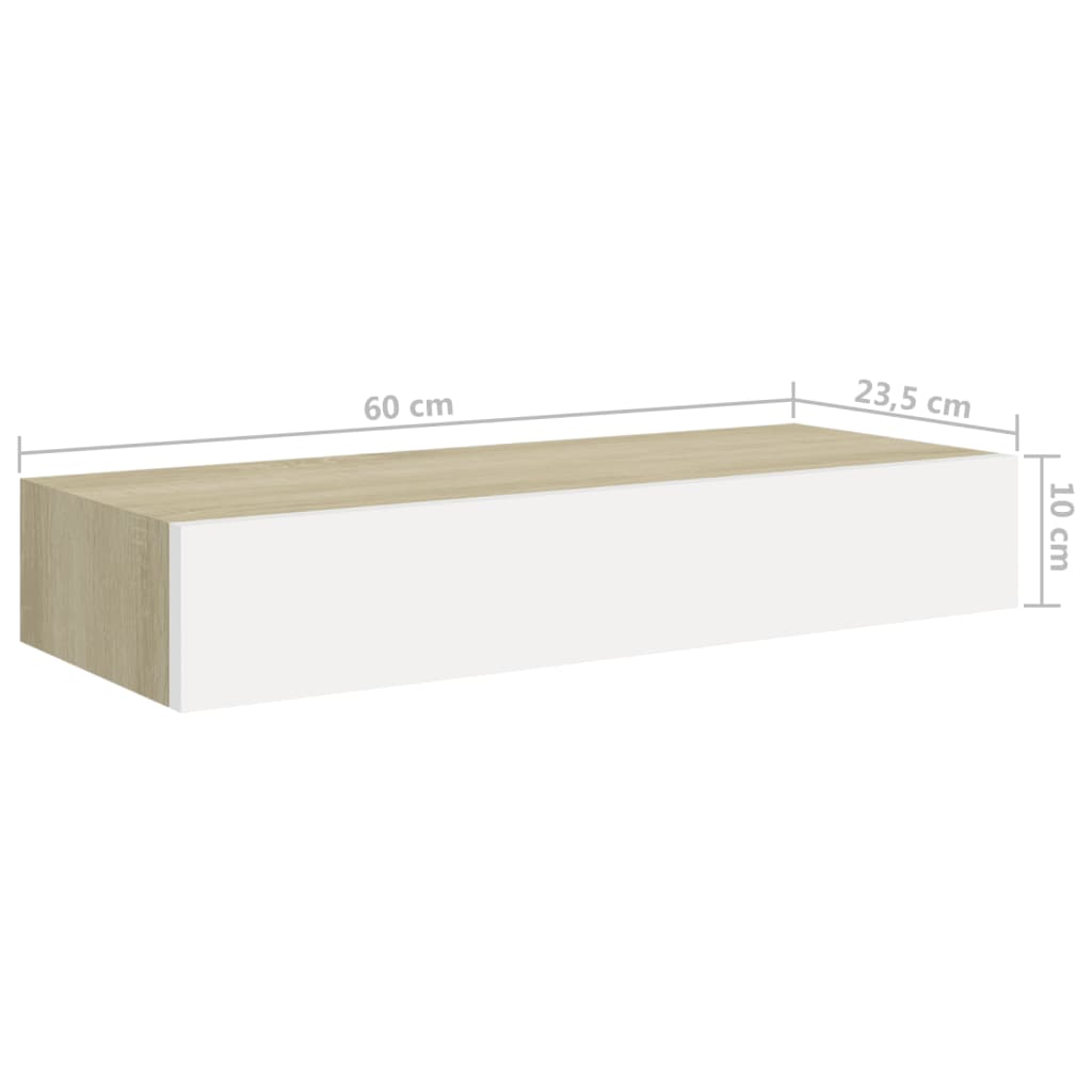 Wall Drawer Shelves 2 pcs Oak and White 60x23.5x10cm MDF