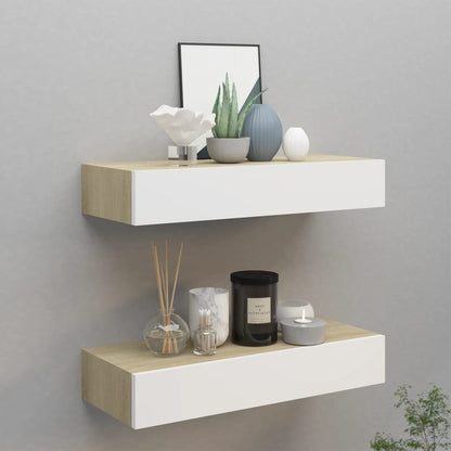 Wall Drawer Shelves 2 pcs Oak and White 60x23.5x10cm MDF