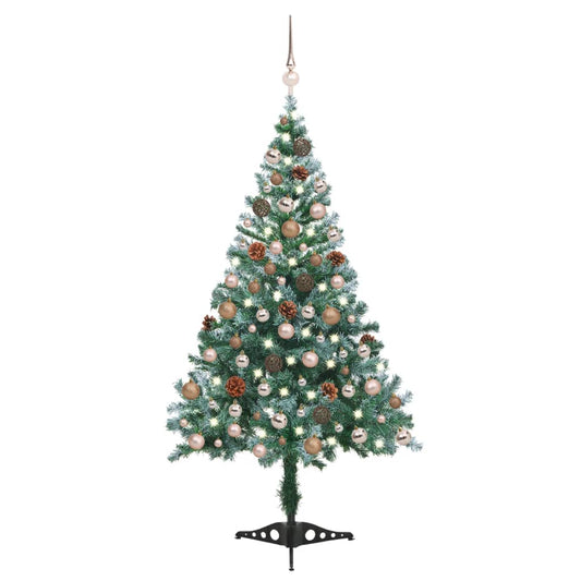 Frosted Pre-lit Christmas Tree with Ball Set Pinecones 150 cm