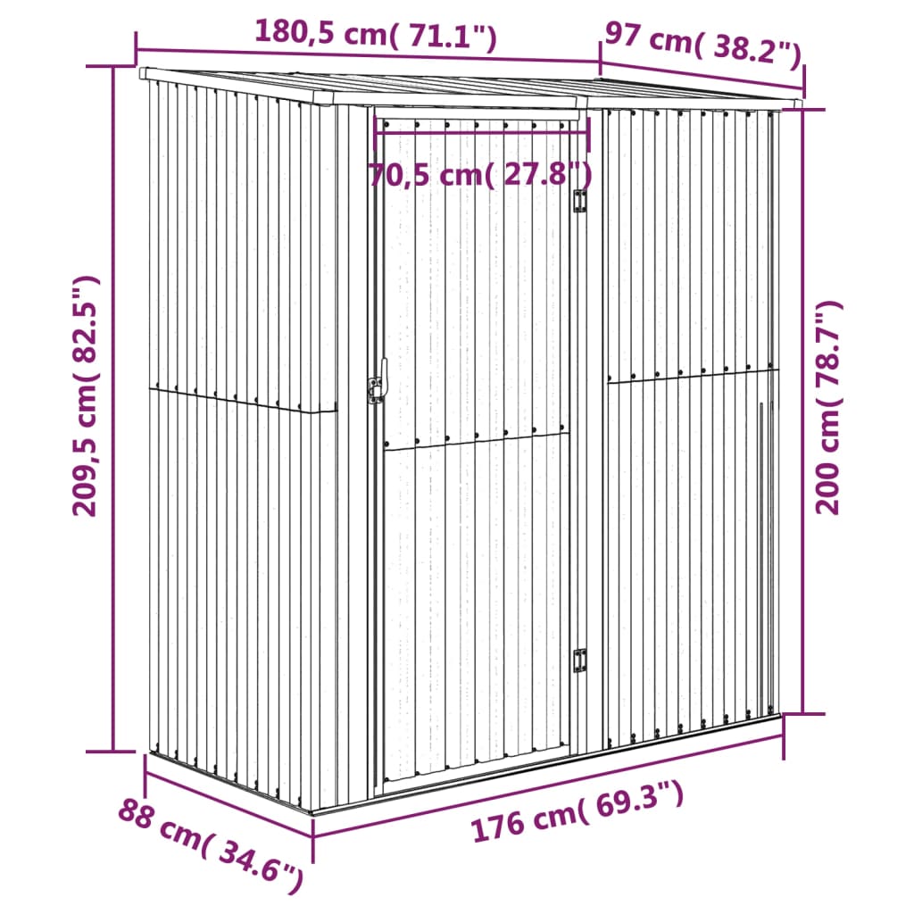 Garden Shed Green 180.5x97x209.5 cm Galvanised Steel