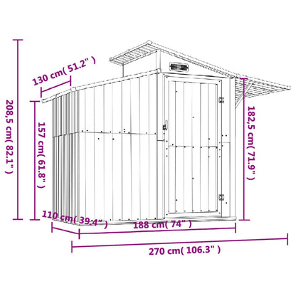 Garden Shed Anthracite 270x130x208.5 cm Galvanised Steel