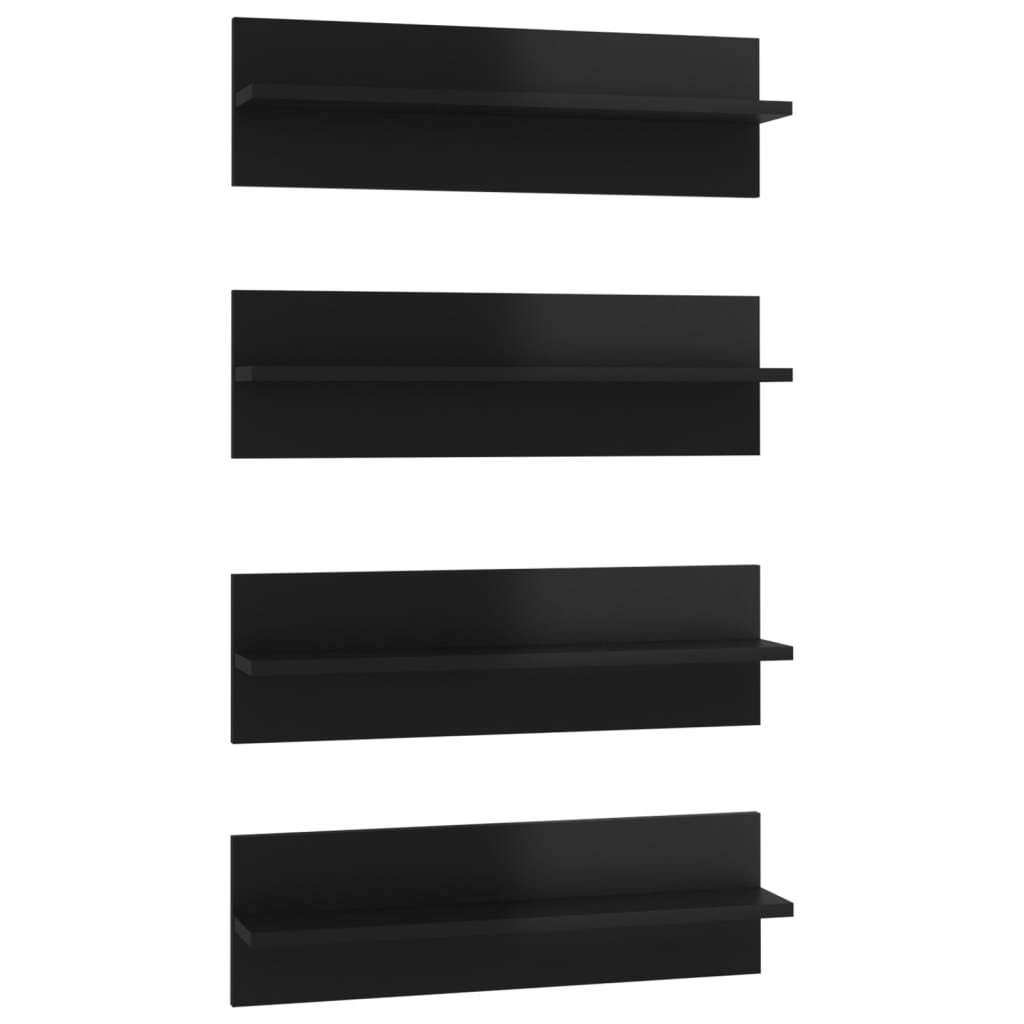 Wall Shelf 4 pcs High Gloss Black 60x11.5x18cm Engineered Wood