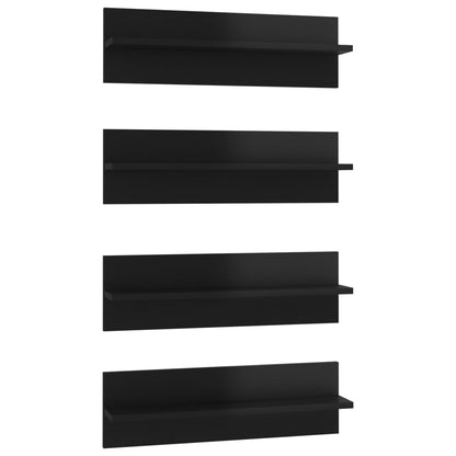 Wall Shelf 4 pcs High Gloss Black 60x11.5x18cm Engineered Wood