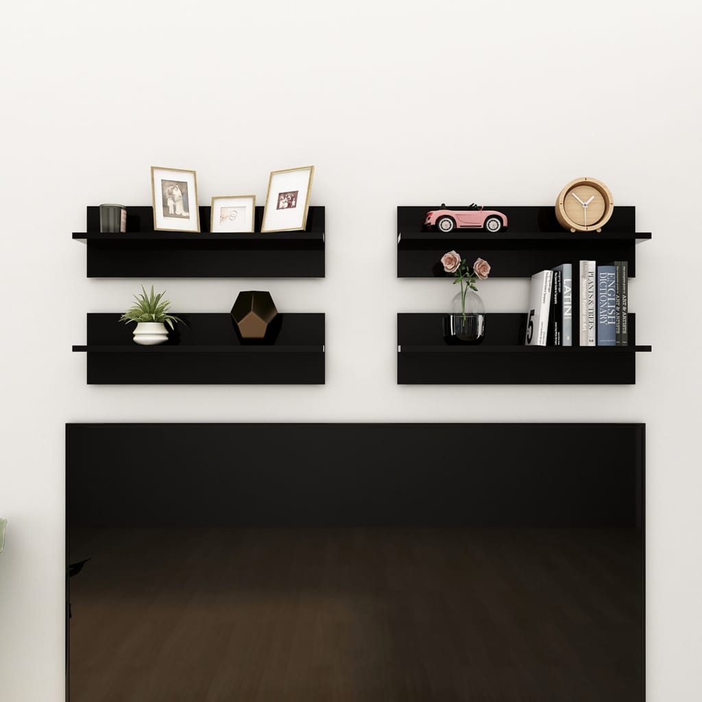 Wall Shelf 4 pcs High Gloss Black 60x11.5x18cm Engineered Wood