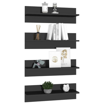 Wall Shelf 4 pcs High Gloss Black 60x11.5x18cm Engineered Wood