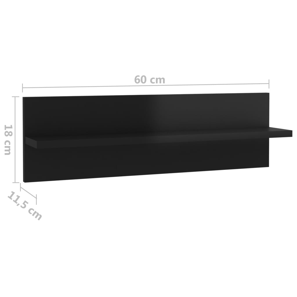 Wall Shelf 4 pcs High Gloss Black 60x11.5x18cm Engineered Wood