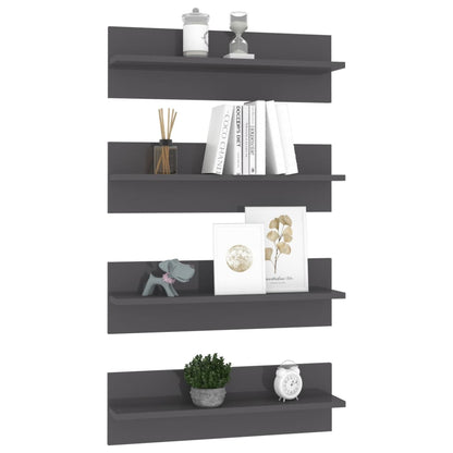 Wall Shelf 4 pcs High Gloss Grey 60x11.5x18 cm Engineered Wood