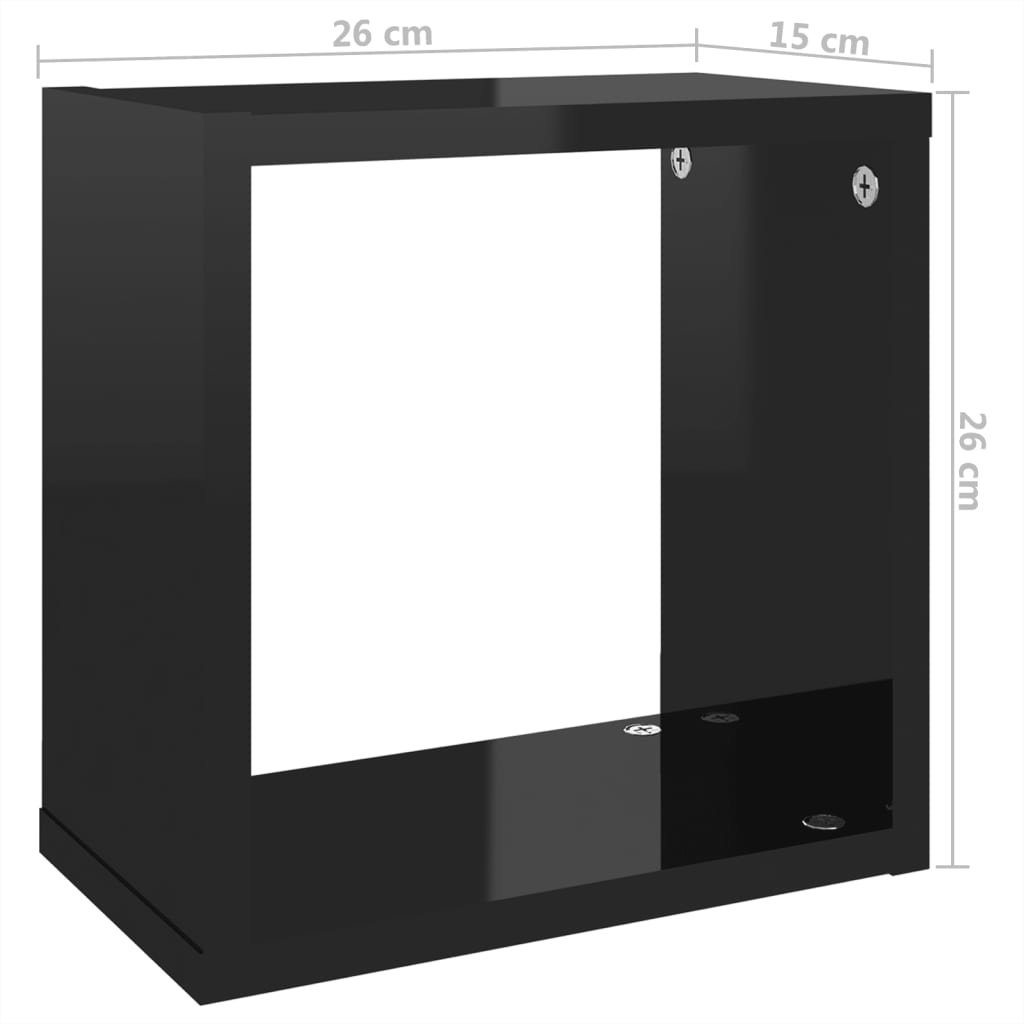 Wall Cube Shelves 6 pcs High Gloss Black 26x15x26 cm