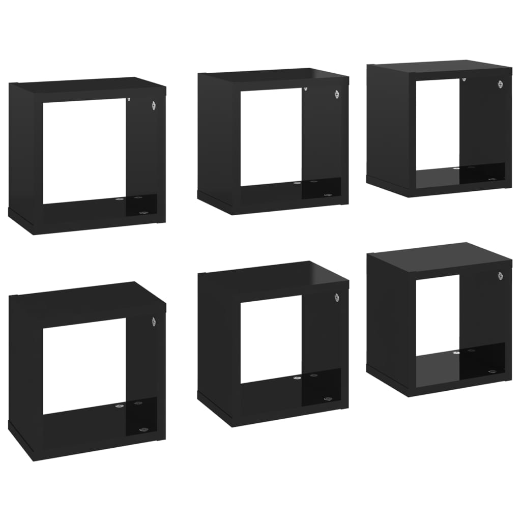 Wall Cube Shelves 6 pcs High Gloss Black 22x15x22 cm