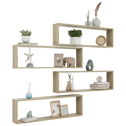 Wall Cube Shelf 4 pcs Sonoma Oak 100x15x30 cm Engineered Wood