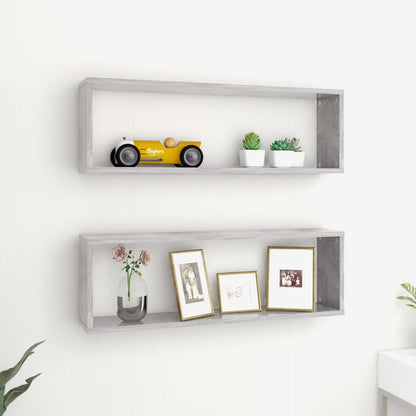 Wall Cube Shelf 2 pcs Concrete Grey 80x15x26.5 cm Engineered Wood