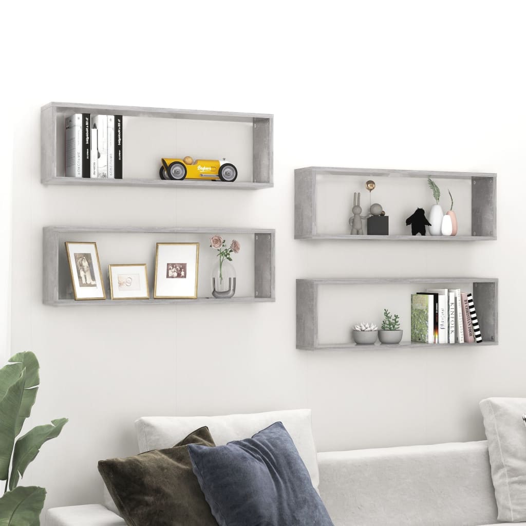 Wall Cube Shelf 4 pcs Concrete Grey 80x15x26.5 cm Engineered Wood