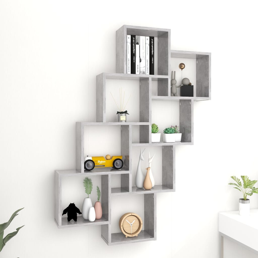 Wall Cube Shelf Concrete Grey 90x15x119 cm Engineered Wood