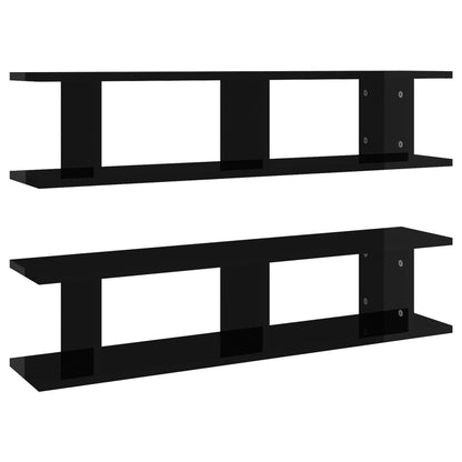 Wall Shelf 2 pcs High Gloss Black 90x18x20 cm Engineered Wood