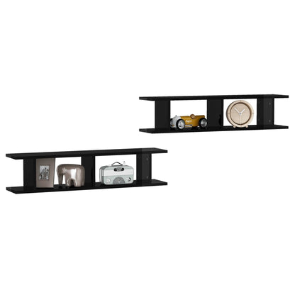 Wall Shelf 2 pcs High Gloss Black 90x18x20 cm Engineered Wood