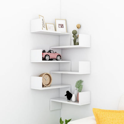 Wall Corner Shelf 2 pcs High Gloss White 40x40x50 cm Engineered Wood