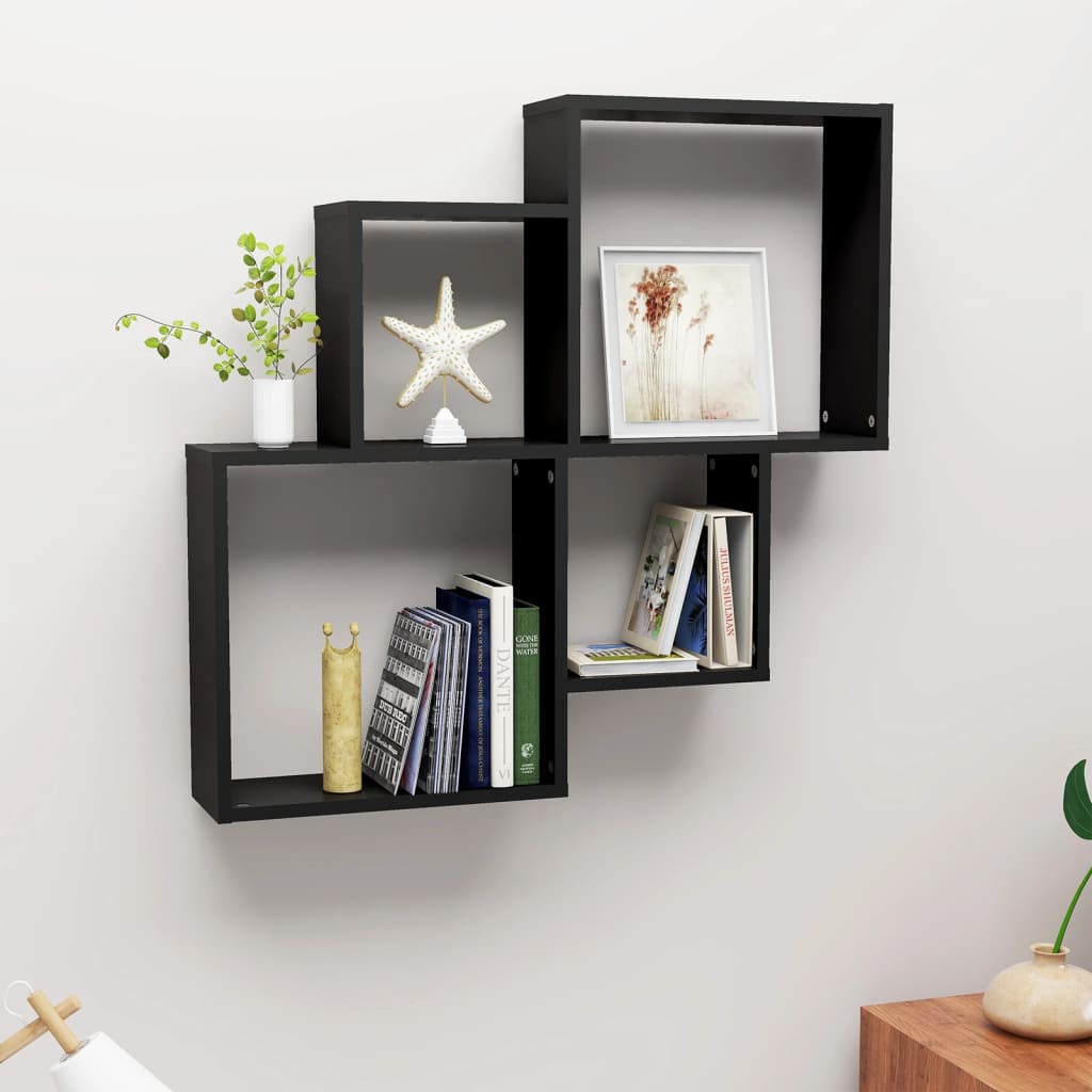 Wall Cube Shelf Black 80x15x78.5 cm Engineered Wood