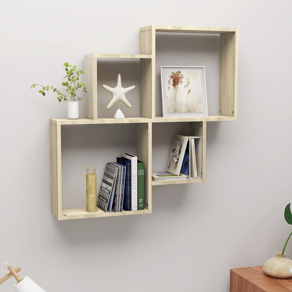 Wall Cube Shelf Sonoma Oak 80x15x78.5 cm Engineered Wood