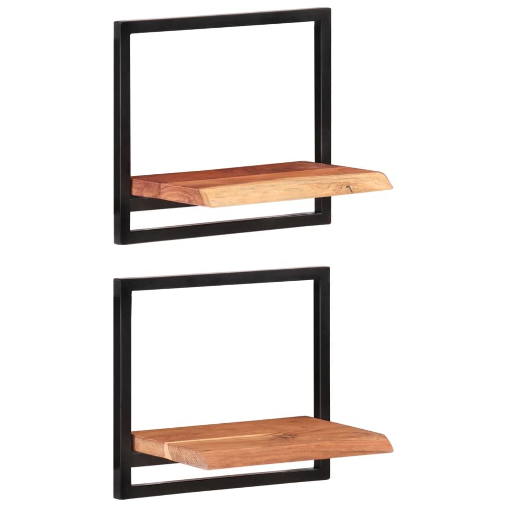 Wall Shelves 2 pcs 40x24x35 cm Solid Wood Acacia and Steel