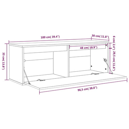 Wall Cabinet White 100x30x35 cm Solid Wood Pine