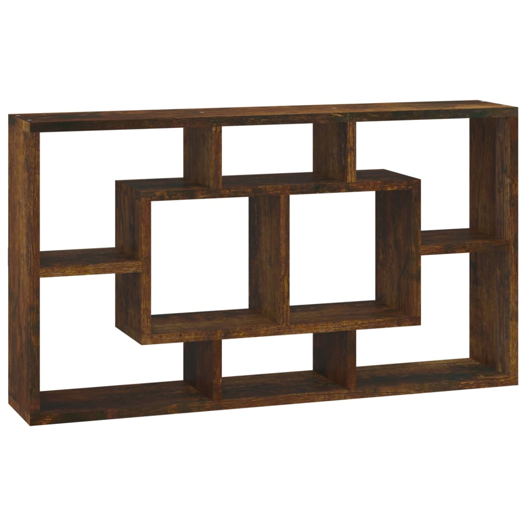 Wall Display Shelf 8 Compartments Smoked Oak